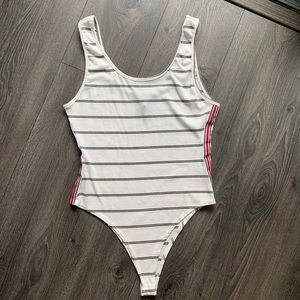 Striped Black & White Crew Neck Bodysuit